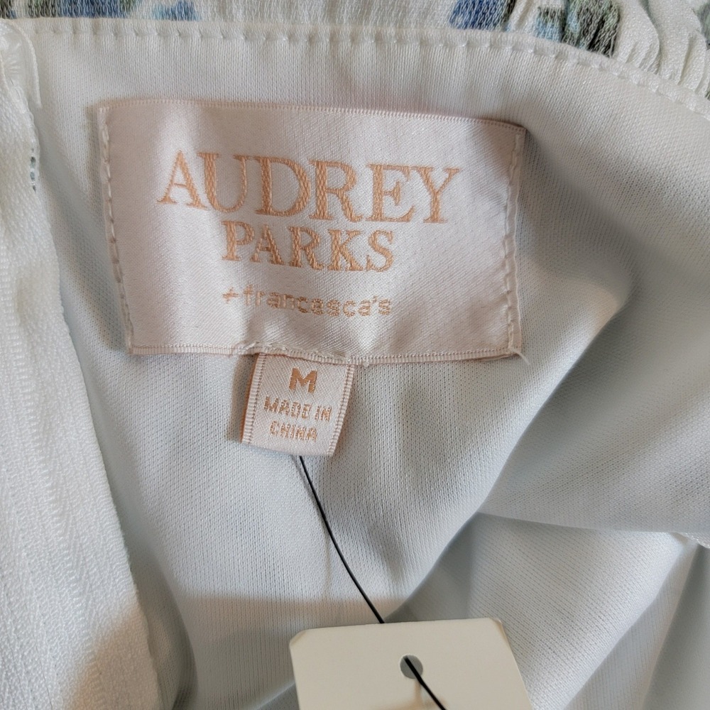 Audrey Parks Francesca's Blue Floral Tie Shoulder Midi Dress Square Neck Medium - Picture 13 of 15